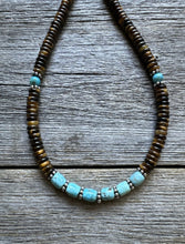 Load image into Gallery viewer, Southwestern 925 Sterling Silver Blue Turquoise Tigers Eye Bead Necklace 18 inch