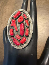 Load image into Gallery viewer, Navajo sterling silver red coral ring adjustable