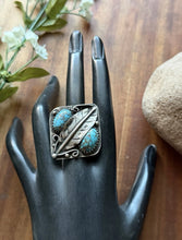 Load image into Gallery viewer, Vintage Old Pawn Navajo Sterling Silver Blue Turquoise Ring Size 7.5 Signed OC