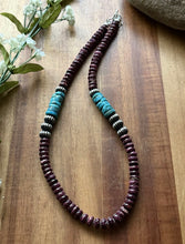 Load image into Gallery viewer, Sterling Silver Turquoise Purple Spiny Oyster Bead Necklace. 18 Inch