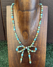 Load image into Gallery viewer, Bow Blue Green Turquoise Sterling Silver Pearls Bead Necklace. 18 Inch. Gift