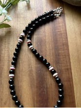 Load image into Gallery viewer, Sterling Silver Black Onyx Pink Conch Bead Necklace. 18 Inch Gift