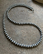 Load image into Gallery viewer, 7mm 26 Inch 925 Sterling Silver Oxidized Pearls Bead Necklace Southwestern