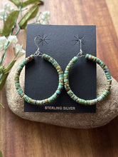 Load image into Gallery viewer, Sterling Silver Green Turquoise Heishi Bead Loop Hoop Earrings.
