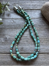 Load image into Gallery viewer, Sterling Silver Multi 2 Strand Blue Green Turquoise Bead Necklace. 20 inch