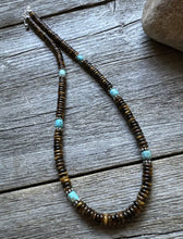 Load image into Gallery viewer, Southwestern 925 Sterling Silver Blue Turquoise Tigers Eye Bead Necklace 18 inch