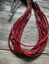 Load image into Gallery viewer, Sterling Silver Multi Strand Red Bamboo Coral Bead Necklace 28 Inch