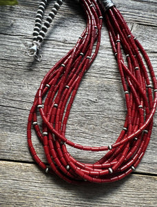 Sterling Silver Multi Strand Red Bamboo Coral Bead Necklace 28 Inch