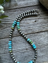 Load image into Gallery viewer, Sterling Silver Blue Green Turquoise Bead Necklace. 18 inch