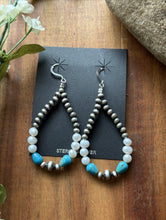 Load image into Gallery viewer, Sterling Silver Freshwater Pearl Turquoise Pearls Bead Loop Hoop Earrings
