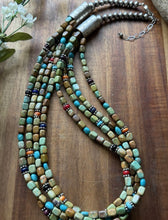 Load image into Gallery viewer, Sterling Silver Multi Strand Stone Blue Green Turquoise Nuggets Bead Necklace 24