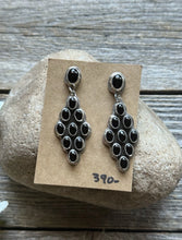 Load image into Gallery viewer, Navajo Native American Sterling Silver Black Onyx Cluster Earrings. Gift Geneva