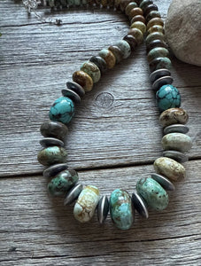 Southwestern 925 Sterling Silver Graduated Turquoise Bead Necklace. 23 inch