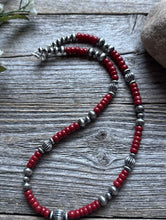Load image into Gallery viewer, Southwestern Sterling Silver Red Coral W Pearls Bead Necklace 18 inch Gift