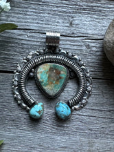 Load image into Gallery viewer, Native American Sterling Silver Royston Turquoise Naja Pendant Handmade CY