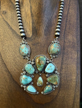Load image into Gallery viewer, Navajo Sterling Silver Blue Green Royston Turquoise Lariat Pearls Naja Necklace