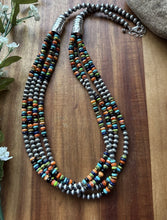 Load image into Gallery viewer, Sterling Silver Multi Strand Multi Stone Pearls Bead Necklace. 28 inch