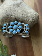 Load image into Gallery viewer, Native American Sterling Silver Blue Turquoise Cluster Cuff Bracelet RB