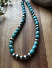 Load image into Gallery viewer, Sterling Silver Blue Turquoise W Pearls Bead Necklace. 18 inch