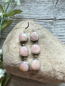 Navajo Pink Conch Sterling Silver Earrings 2.5 Inch. K Yazzie. Gift