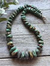 Load image into Gallery viewer, Sterling Silver Green Graduated Turquoise Nuggets Bead Necklace 18 inch