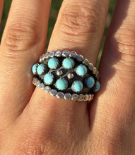 Load image into Gallery viewer, Navajo Native American Sterling Silver Blue Turquoise Cluster Ring Size 9.5 Z