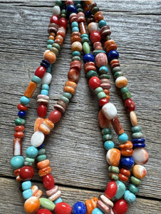 Sterling Silver Multi Strand Multi Stone Bead Necklace. 16 inch
