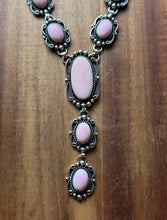 Load image into Gallery viewer, Navajo Handmade Sterling Silver Pink Conch Lariat Pearls Chain Bead Necklace E