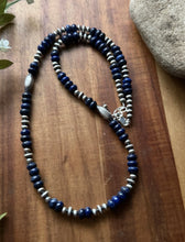 Load image into Gallery viewer, Sterling Silver Blue Lapis W Multi Bead Pearls Necklace. 24 inch. Gift