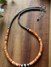 Load image into Gallery viewer, Sterling Silver Orange Spiny Oyster W Multi Bead Pearls Necklace. 18 Inch. Gift