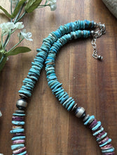 Load image into Gallery viewer, Sterling Silver Graduated Purple Spiny Oyster Turquoise Pearls Bead Necklace 18”