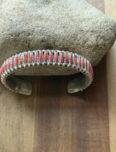 Load image into Gallery viewer, Navajo Native Sterling Silver Red Coral Cluster Cuff Bracelet Signed