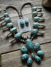 Load image into Gallery viewer, Navajo Sterling Silver White Water Turquoise Squash Blossom Pearls Necklace G