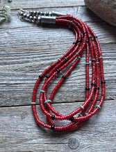 Load image into Gallery viewer, Sterling Silver Multi Strand Red Coral Bead Necklace 22 Inch