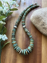 Load image into Gallery viewer, Sterling Silver Graduated Green Turquoise Bead Necklace. 18 inch