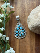 Load image into Gallery viewer, Navajo Native American Handmade Sterling Silver Turquoise Cluster Pendant Signed