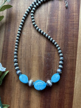 Load image into Gallery viewer, Southwestern Sterling Silver Blue Turquoise W Pearls Bead Necklace 18 inch Gift