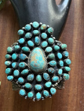 Load image into Gallery viewer, Native American Sterling Silver Turquoise Cluster Cuff Bracelet. RY
