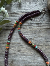 Load image into Gallery viewer, Sterling Silver Purple Spiny Oyster Multi Stone Bead Necklace. 18 inch. Gift