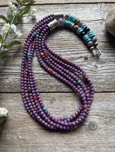 Load image into Gallery viewer, Sterling Silver Multi Strand Stone Purple Pearls Bead Necklace. 26 inch