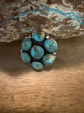 Load image into Gallery viewer, Navajo sterling silver turquoise cluster ring adjustable