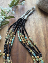 Load image into Gallery viewer, Sterling Silver Multi Strand Black Onyx Turquoise Bead Necklace. 22 Inch