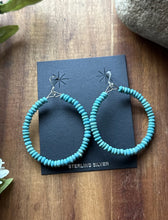 Load image into Gallery viewer, Sterling Silver Blue 4mm Turquoise Bead Loop Hoop Earrings.