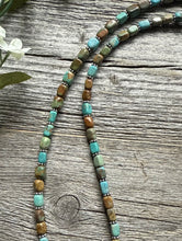 Load image into Gallery viewer, Bow Blue Green Turquoise Sterling Silver Pearls Bead Necklace. 18 Inch. Gift