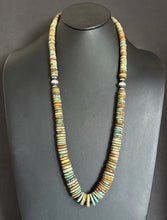 Load image into Gallery viewer, Long Southwestern Sterling Silver Green Turquoise Bead Necklace. 32 Inch