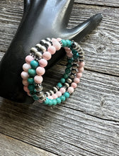 Load image into Gallery viewer, Sterling Silver Pink Conch Turquoise Pearls Wrap Spiral Bead Bracelet