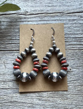 Load image into Gallery viewer, Sterling Silver Red Spiny Oyster Shell W Pearls Bead Loop Earrings. 2.4 Inch
