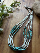 Load image into Gallery viewer, Sterling Silver Multi Strand MOP Mother Of Pearl Turquoise Bead Necklace 24 inch