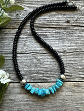 Load image into Gallery viewer, Mens Sterling Silver Black Onyx Turquoise Bead Necklace. 18 Inch