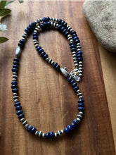 Load image into Gallery viewer, Sterling Silver Blue Lapis W Multi Bead Pearls Necklace. 24 inch. Gift